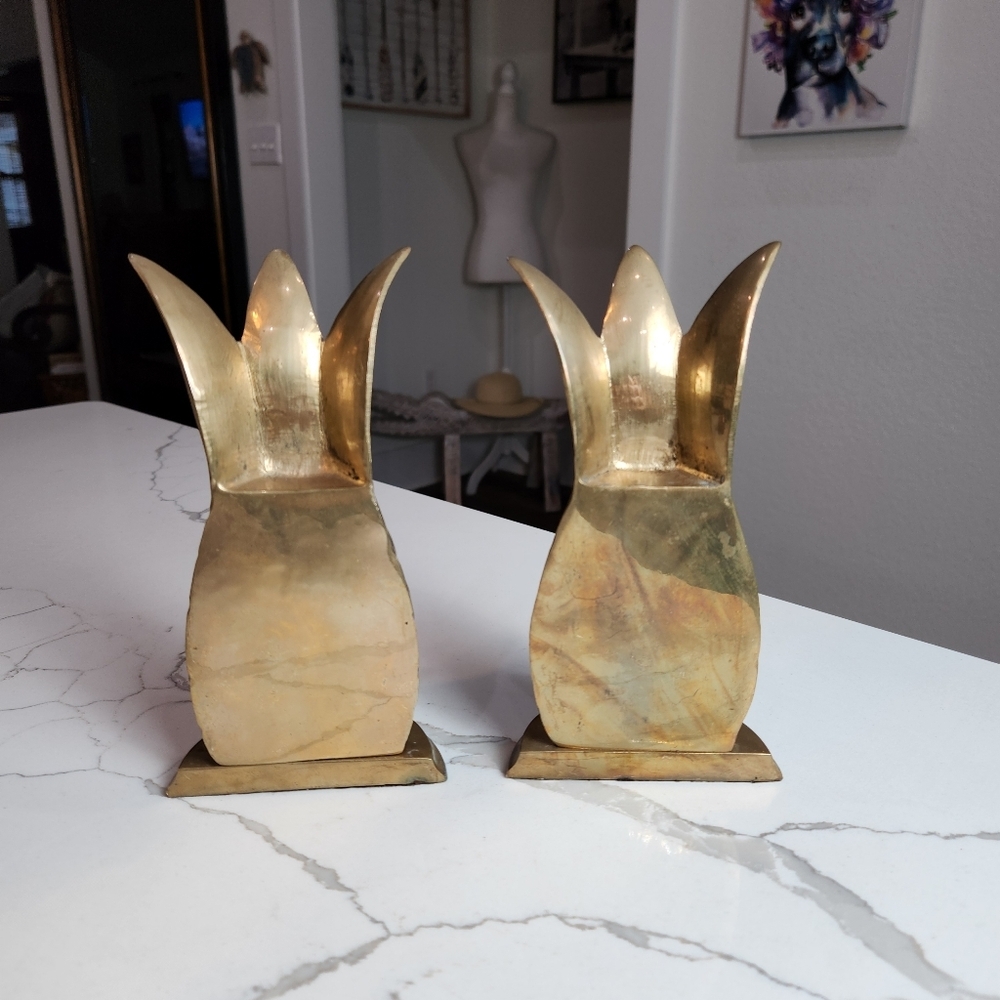 Vintage Brass Pineapple Bookends, Set Of 2, Mid Century, Fruit - Picture 5 of 6